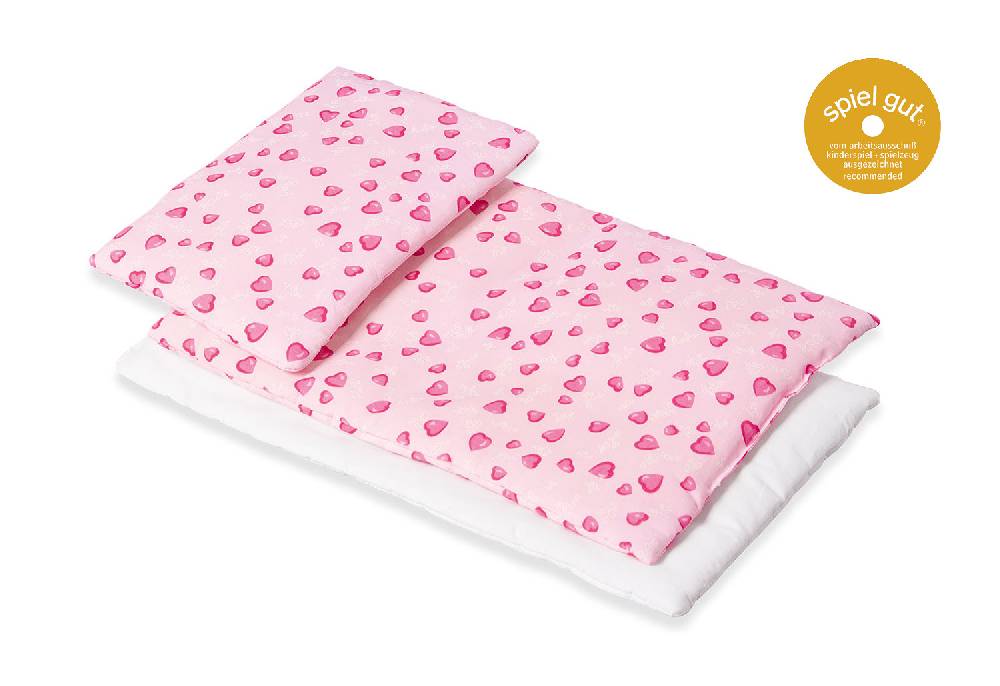 Pinolino Puppenbettzeug für Puppenbetten 'Herzchen', rosa, 3-tlg Vierteljährliche Förderung