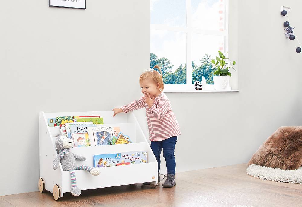 Pinolino Kinderbücherregal mit Rollen 'Lasse', weiß - 2. Wahl Fabrikpreis