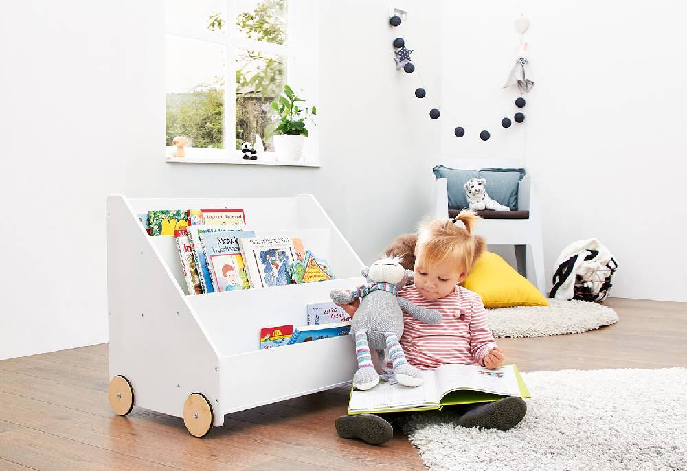 Pinolino Kinderbücherregal mit Rollen 'Lasse', weiß - 2. Wahl Fabrikpreis