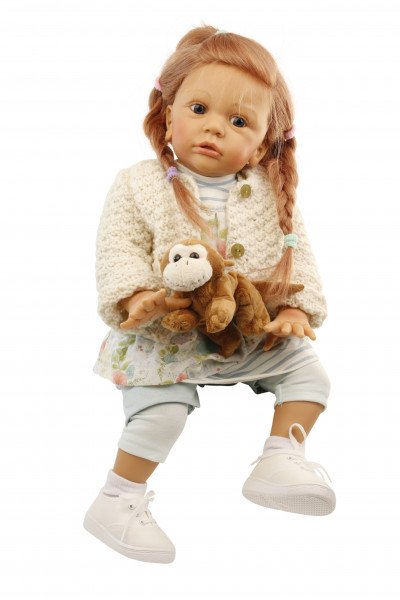 Schildkröt Manufaktur Puppe Greta 60 cm von Gudrun Legler, rote Haare, Kleidung mint/weiss