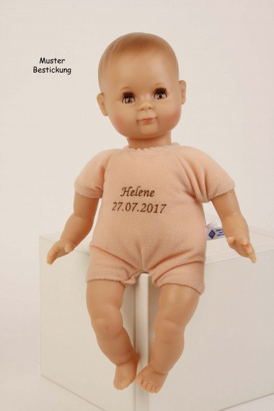 Schildkröt Manufaktur Puppe Schlummerle 32 cm mit Malhaar und braunen Schlafaugen, Overall weiß/blau Große Rabatte