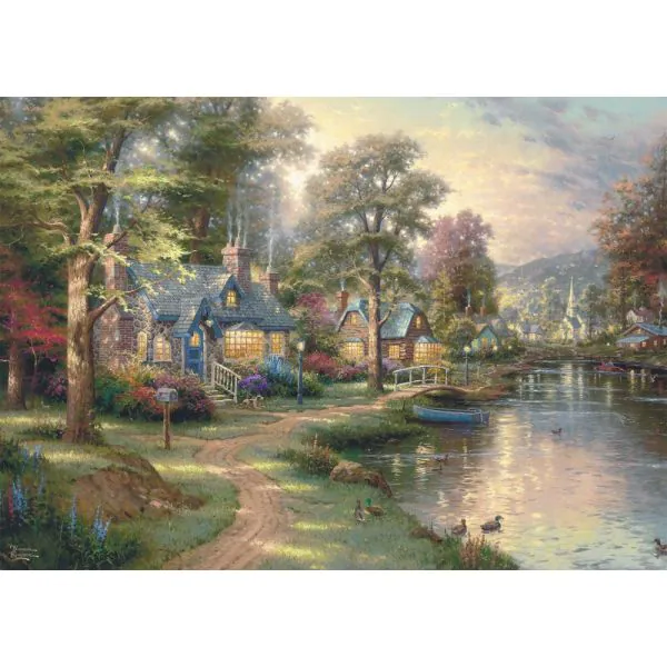 Schmidt Spiele Thomas Kinkade Studios: Dorf am See, 1.000 Teile Holzpuzzle Große Rabatte