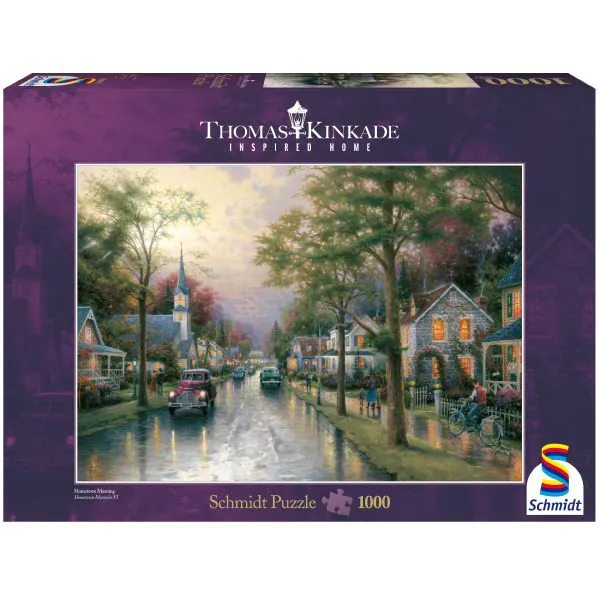 Schmidt Spiele Thomas Kinkade: Inspired Home - Morgen in der kleinen Stadt, 1.000 Teile Puzzle Begrenzt auf 3 Tage