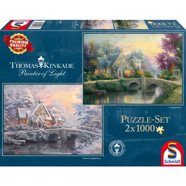 Schmidt Spiele Thomas Kinkade: Painter of Light - Lamplight Manour & Winter in Lamplight Manour, 2 x 1.000 Teile Puzzle Outlet