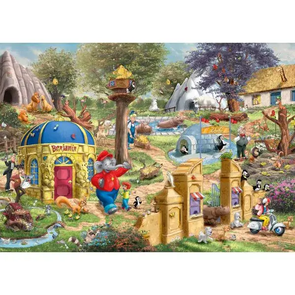 Schmidt Spiele Thomas Kinkade Studios: Benjamin Blümchen, Ein Tag im Neustädter Zoo, 1.000 Teile Puzzle Lagerräumung