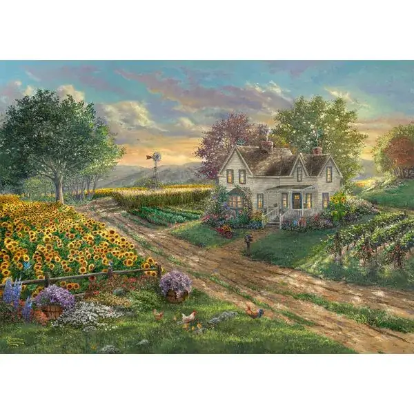Schmidt Spiele Thomas Kinkade Studios: Sonnenblumenfelder, 1.000 Teile Puzzle Große Rabatte
