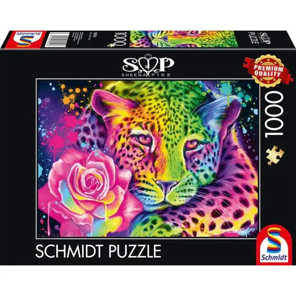 Schmidt Spiele Sheena Pike: Neon Regenbogen-Leopard, 1.000 Teile Puzzle Räumungsverkauf