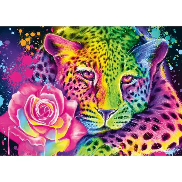 Schmidt Spiele Sheena Pike: Neon Regenbogen-Leopard, 1.000 Teile Puzzle Räumungsverkauf