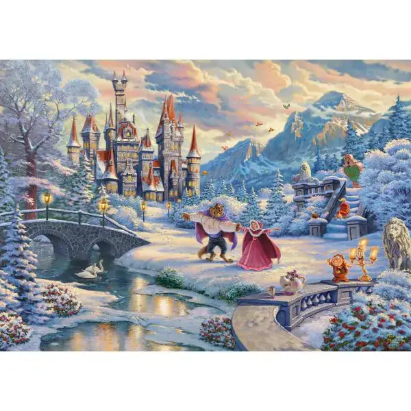 Schmidt Spiele Thomas Kinkade Studios: Disney, Die Schöne und das Biest, Zauberhafter Winterabend, 1.000 Teile Puzzle Letzter Tag