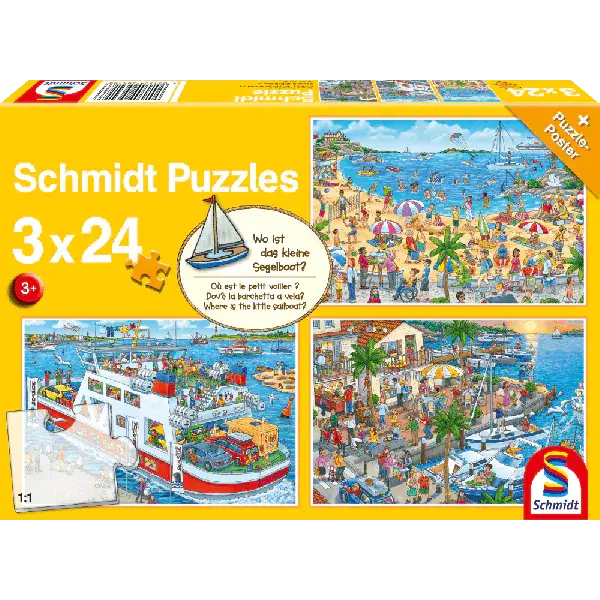 Schmidt Spiele Wo ist das kleine Segelboot? 3x24 Teile Kinderpuzzle Exklusive Angebote