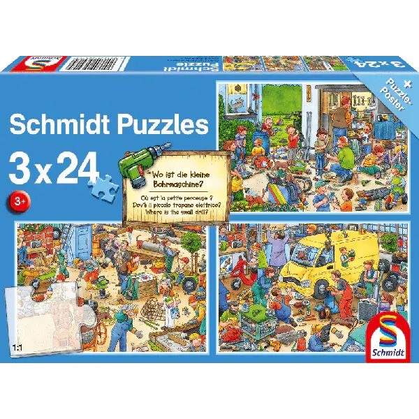 Schmidt Spiele Wo ist die kleine Bohrmaschine? 3x24 Teile Kinderpuzzle Blitzangebot