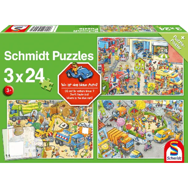 Schmidt Spiele Wo ist das blaue Auto? 3x24 Teile Kinderpuzzle Große Rabatte