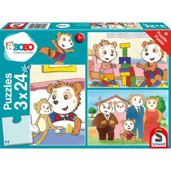 Schmidt Spiele Bobo Siebenschläfer: Freunde und Familie, 3x24 Teile Kinderpuzzle