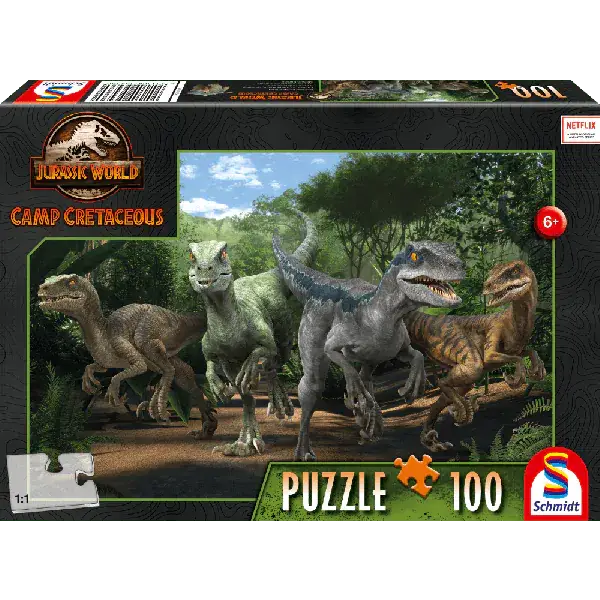 Schmidt Spiele Jurassic World: Camp Cretaceous - Das Velociraptor Rudel, 100 Teile Kinderpuzzle