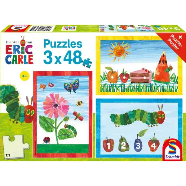 Schmidt Spiele Die kleine Raupe Nimmersatt: Die Welt der kleinen Raupe Nimmersatt, 3x48 Teile Kinderpuzzle