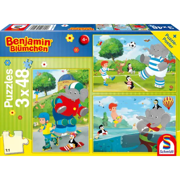 Schmidt Spiele Benjamin Blümchen: Sport und Spiel mit Törööö!, 3x48 Teile Kinderpuzzle