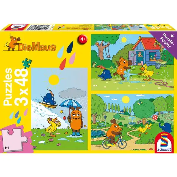Schmidt Spiele Die Maus: Viel Spaß mit der Maus, 3x48-teiliges Kinderpuzzle