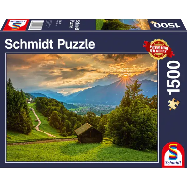 Schmidt Spiele Sonnenuntergang über dem Bergdorf Wamberg, 1.500 Teile Puzzle Angebote