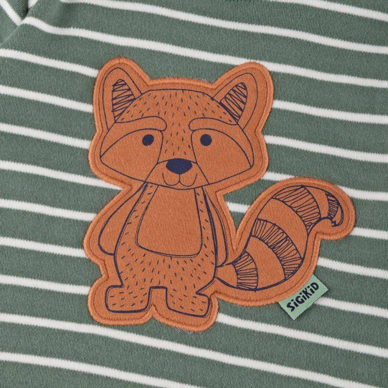Sigikid Baby Langarm Ringelshirt mit Waschbären Motiv, grün-weiß Bestseller