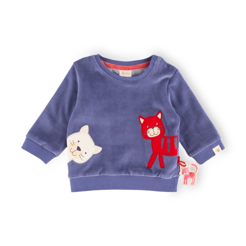 Sigikid Baby Nicki Langarmshirt Katze, blau Tiefpreis