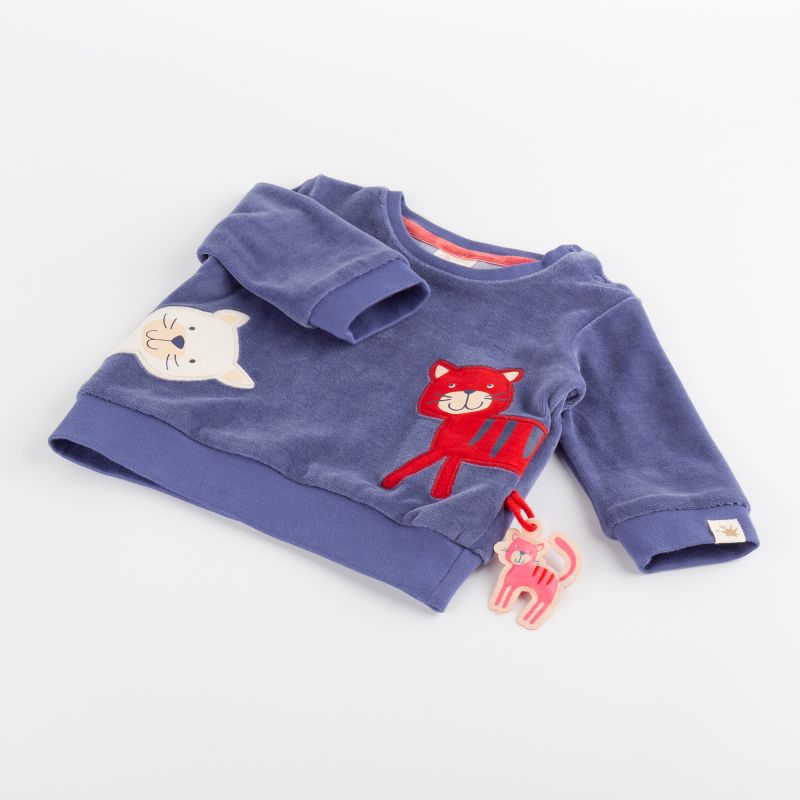 Sigikid Baby Nicki Langarmshirt Katze, blau Tiefpreis