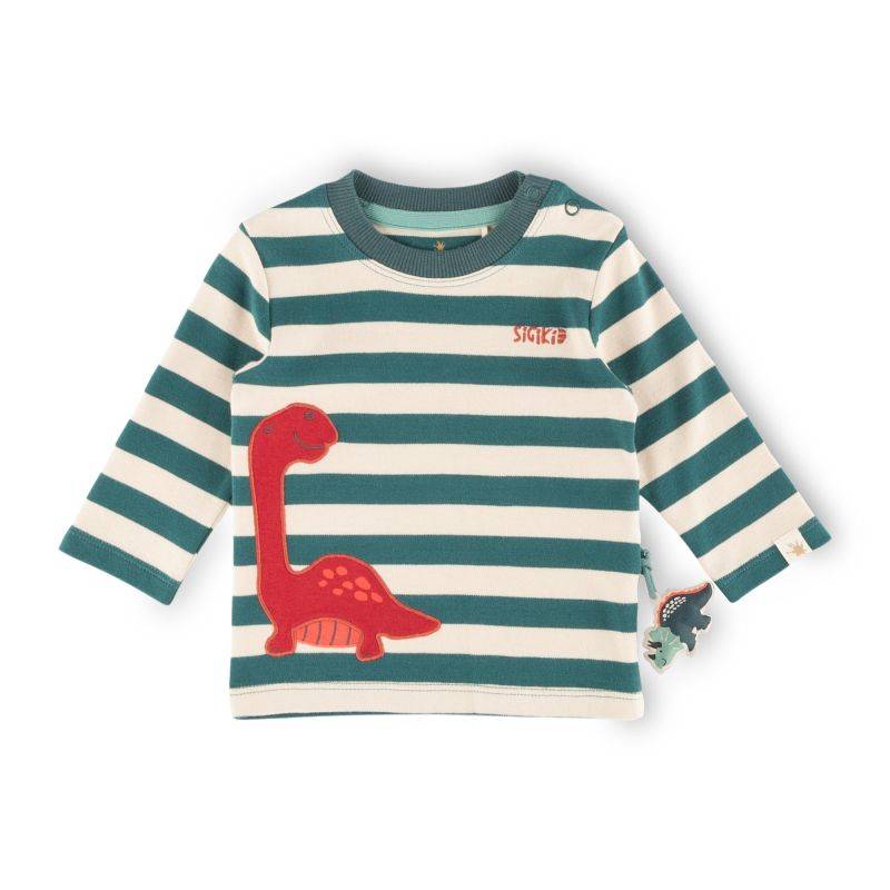 Sigikid Baby Streifen Langarmshirt Dino, grün-weiß Fabrikladen