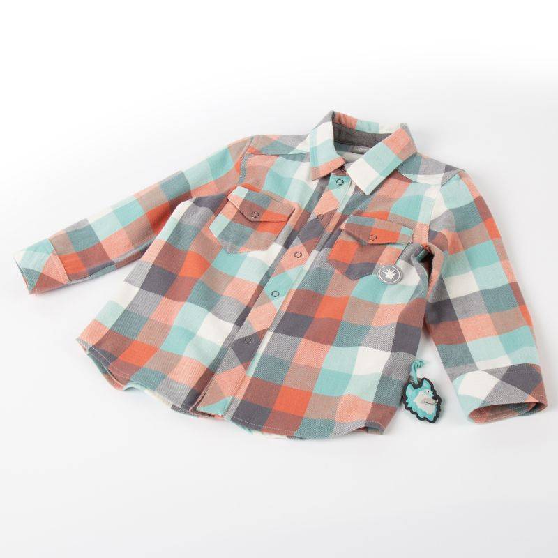 Sigikid Kinder Karo Flanellhemd orange, grau und türkis 50% Rabatt für begrenzte Zeit