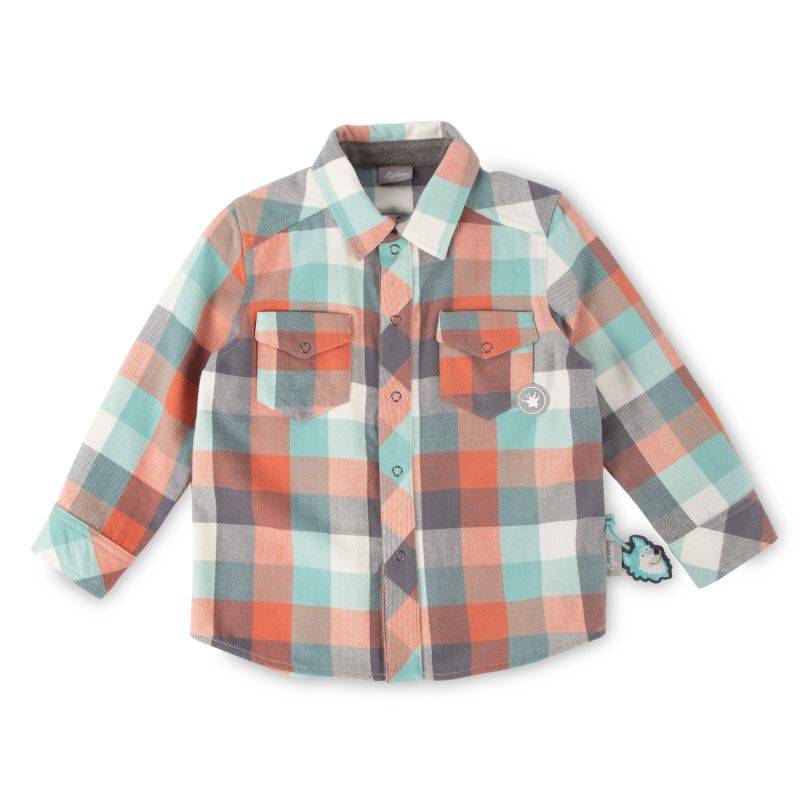 Sigikid Kinder Karo Flanellhemd orange, grau und türkis 50% Rabatt für begrenzte Zeit