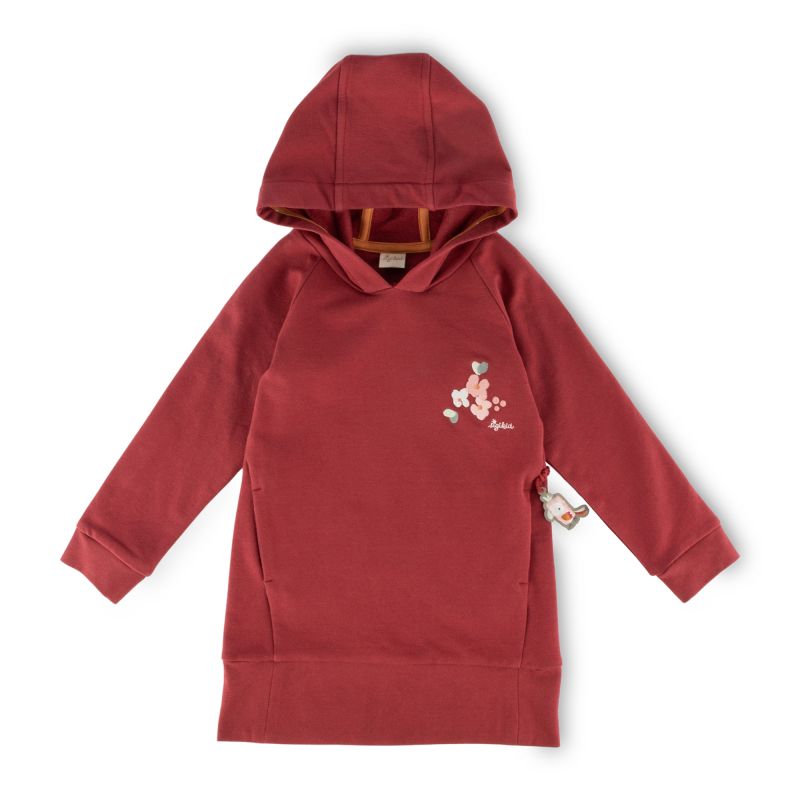 Sigikid Kinder Sweatkleid mit Kapuze und Stickmotiv Blumen, dunkelrot Fabrik Onlineshop