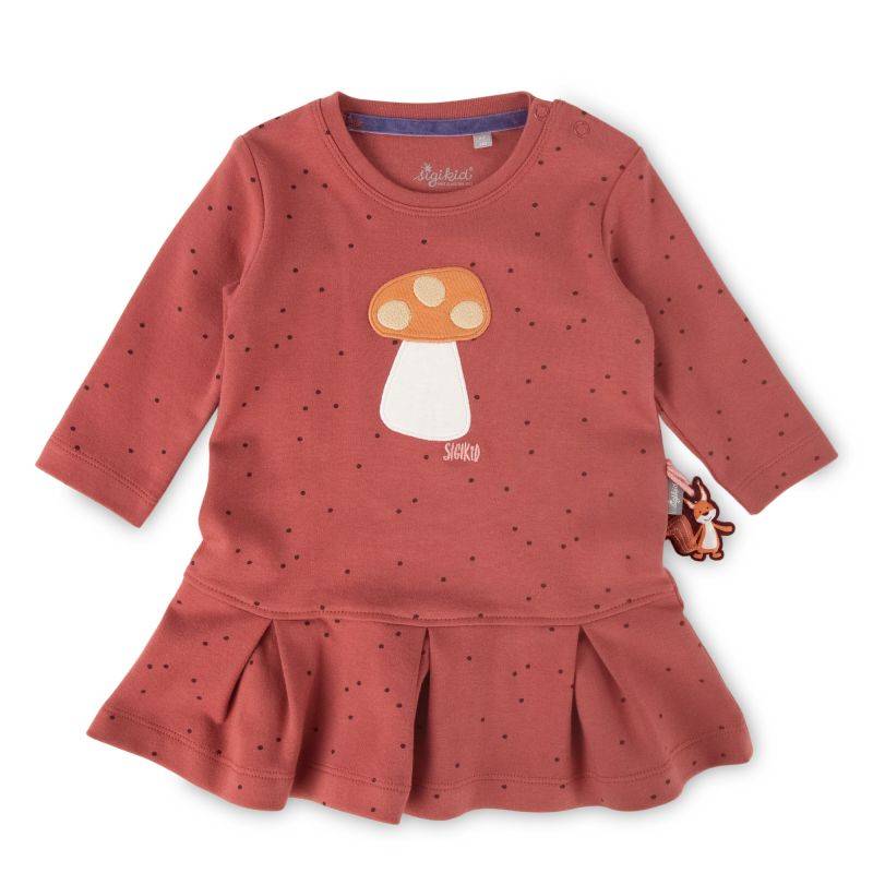 Sigikid Baby Kleid rotbraun mit Pünktchen und Herbst Motiv Exklusivangebot