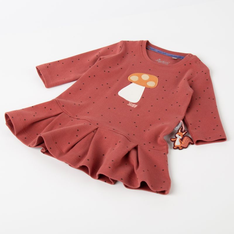 Sigikid Baby Kleid rotbraun mit Pünktchen und Herbst Motiv Exklusivangebot
