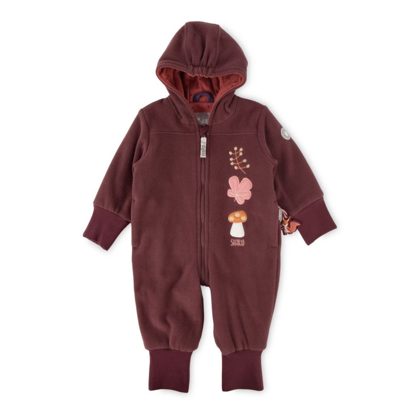 Sigikid Baby Fleece Overall mit Herbstmotiven, dunkelrot Auslauf