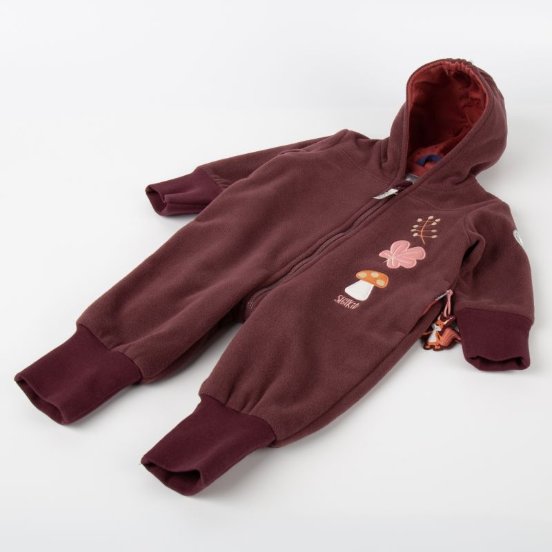Sigikid Baby Fleece Overall mit Herbstmotiven, dunkelrot Auslauf
