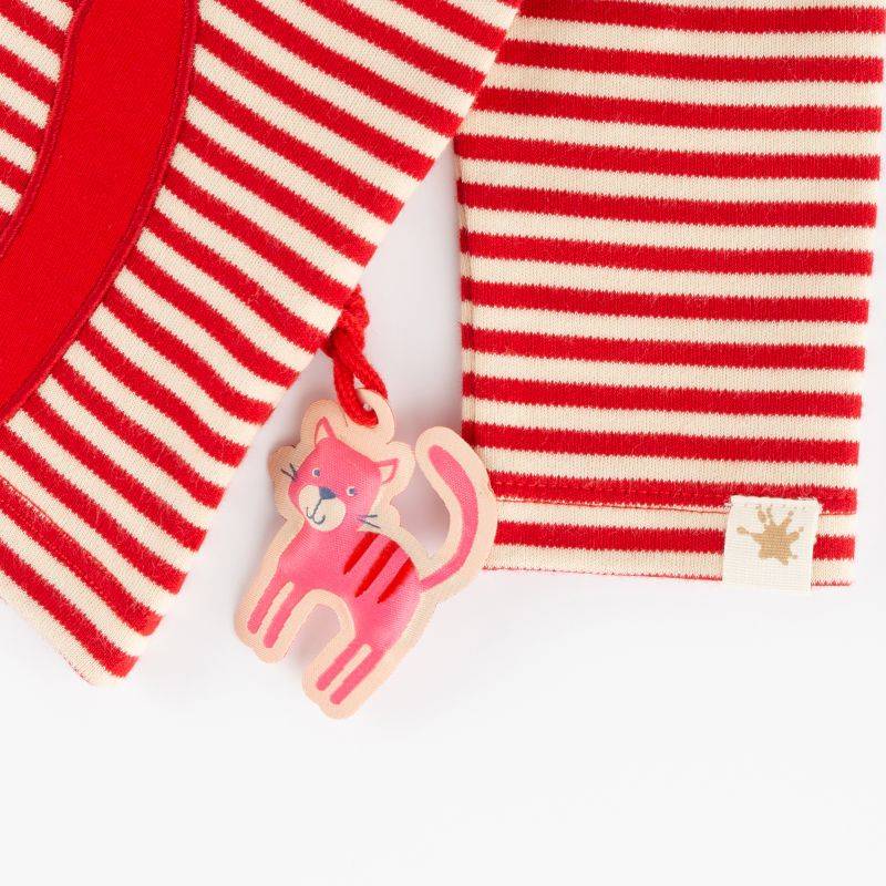 Sigikid Baby Ringel Langarmshirt mit Katzen Motiv, rot-weiß Fabrikpreis