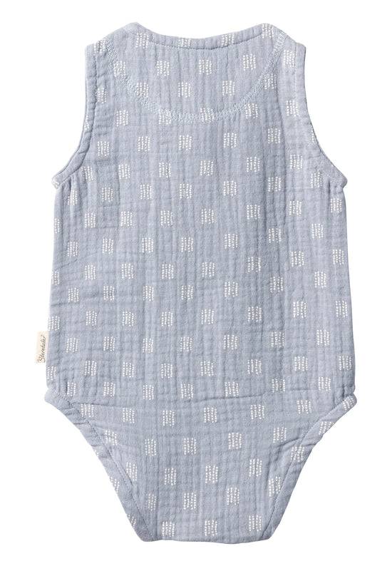 Sterntaler Baby Body ohne Ärmel bedruckt mit Punkten in graublau Muttertagsangebot