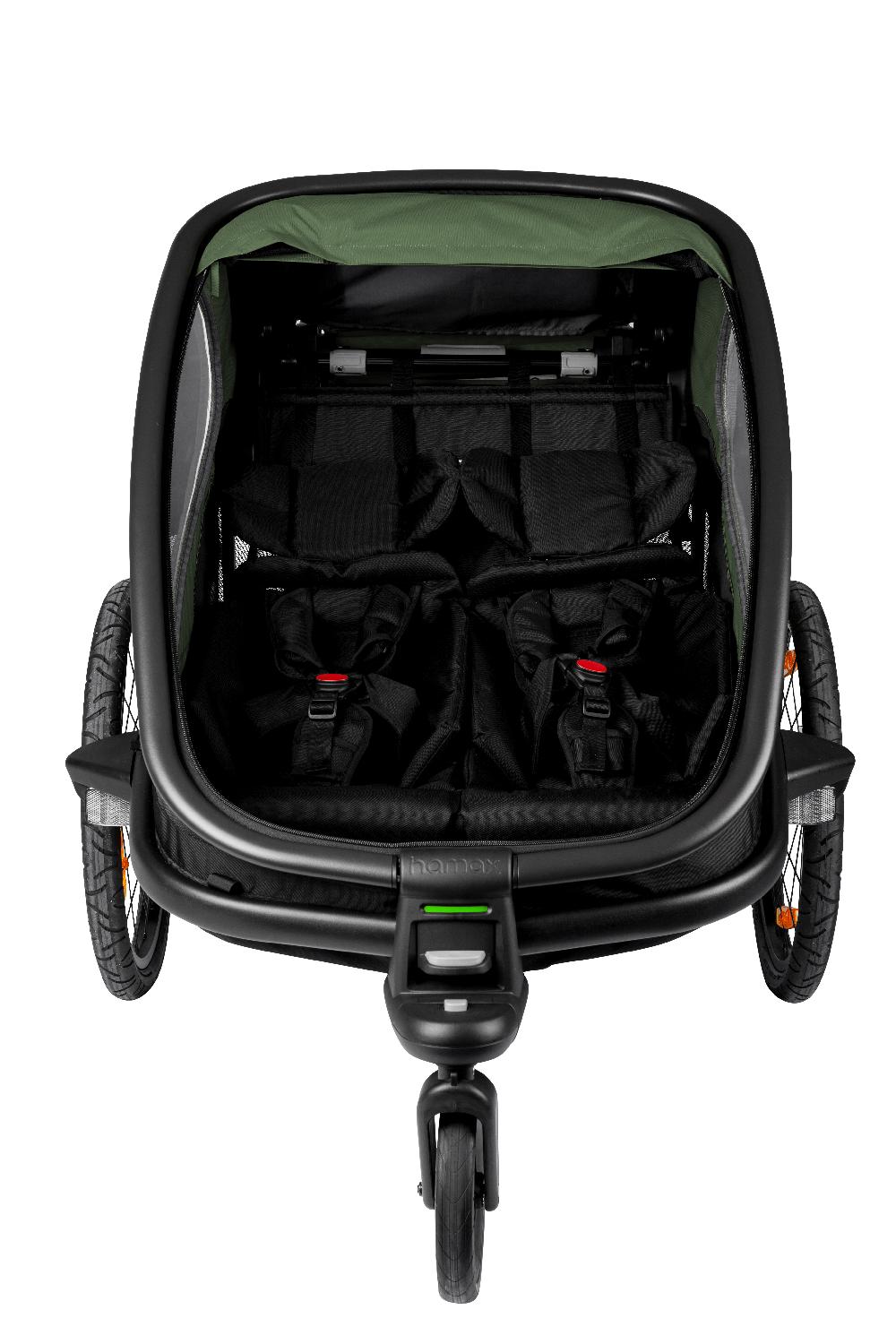 babymarkt Kinderfahrradanhänger Outback mit Rückenlehnenverstellung Green Black Valentinstagsangebot