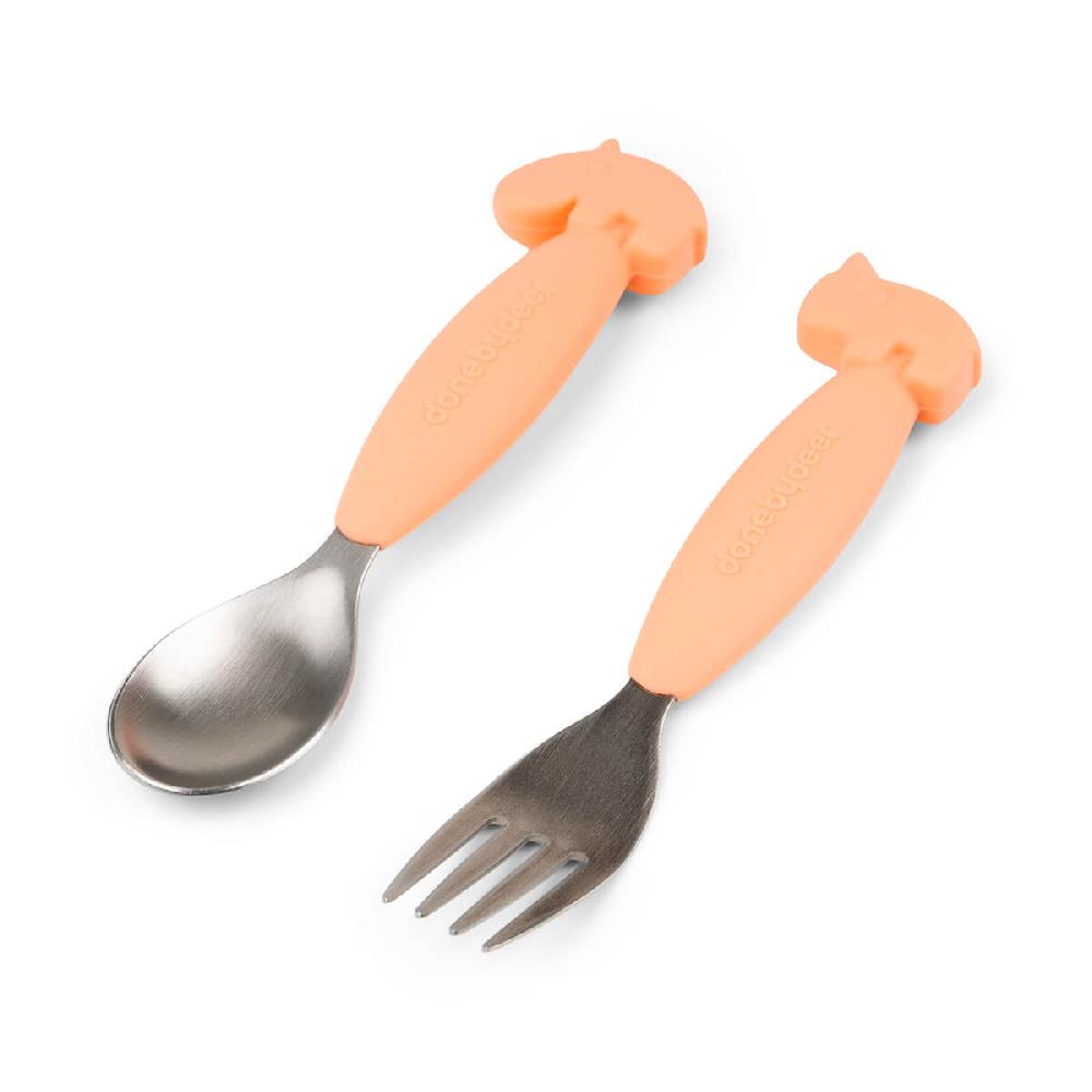 babymarkt Löffel- und Gabelset Easy-grip Deer friends Koralle Tiefpreis