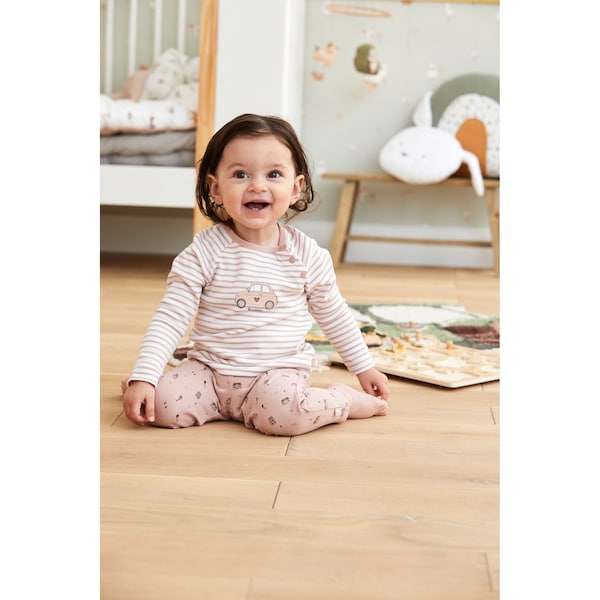 babywalz Bornino - Farm LifeRaglanshirt langarm Ringel Auto rosa/offwhite Osterangebot
