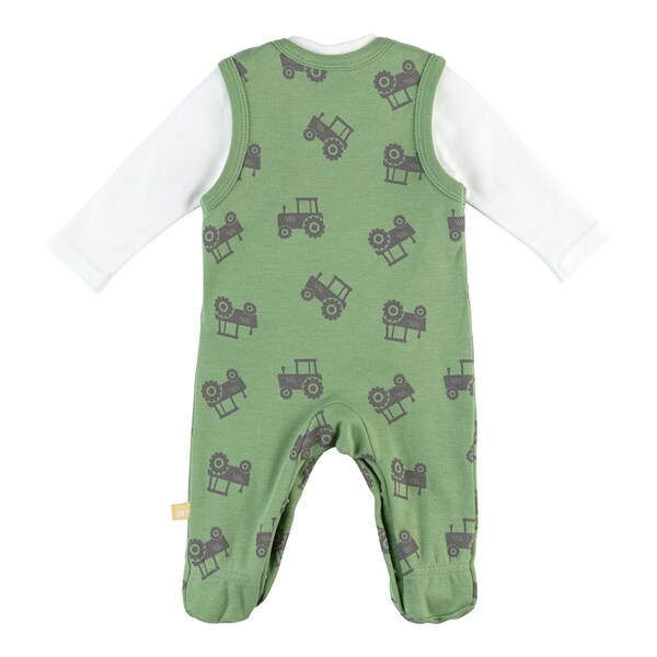 babywalz Bornino - Farm LifeStrampler-Set 2-tlg. mit Shirt Traktor grün/offwhite Räumungsverkauf