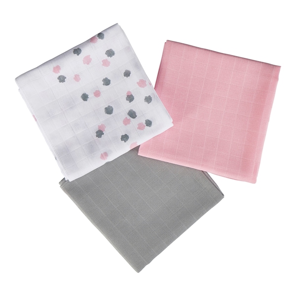 babywalz Bornino - BASICS3er-Pack Mullwindeln 80x80 cm rosa/grau/weiß Letzte 2 Tage