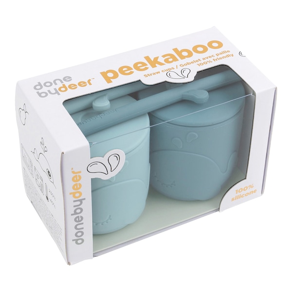 babywalz Done by Deer2er-Pack Peekaboo Strohhalmbecher Wally 120ml blau Flash Sale