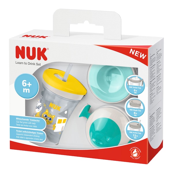babywalz NUK5-tlg. Trinklernset Action Cup 230ml gelb / türkis Exklusive Angebote