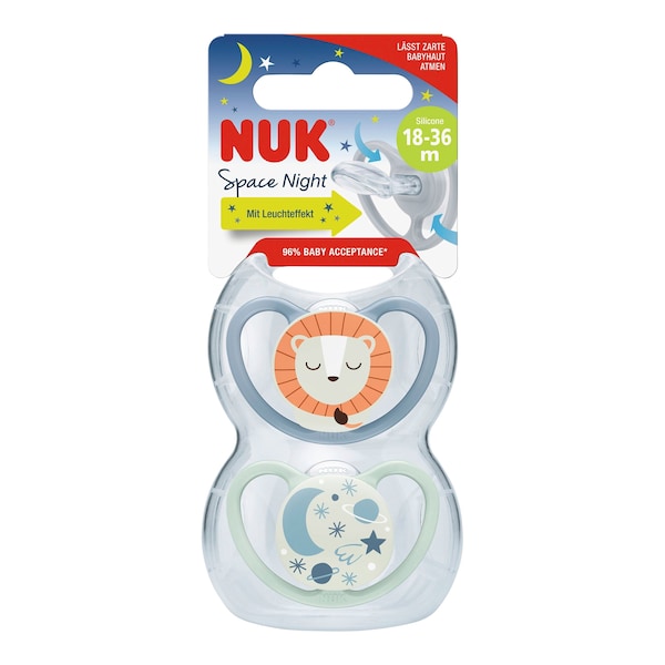 babywalz NUK2er-Pack Schnuller Space Night Silikon 18-36M Löwe / Sterne Große Rabatte