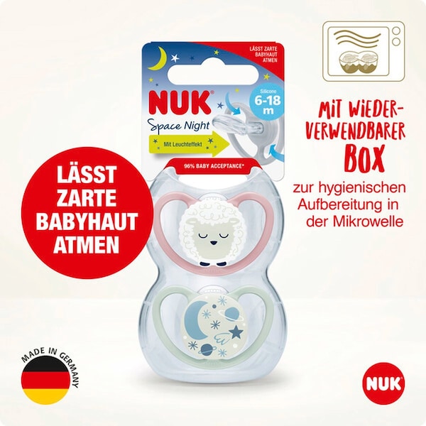 babywalz NUK2er-Pack Schnuller Space Night Silikon 18-36M Löwe / Sterne Große Rabatte