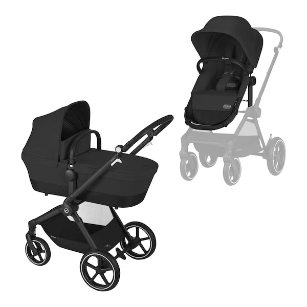 babywalz Cybex - GOLDKombikinderwagen Eos Lux Trio-Set inkl. Babyschale Aton B2 i-Size moon black / volcano black Nur für heute