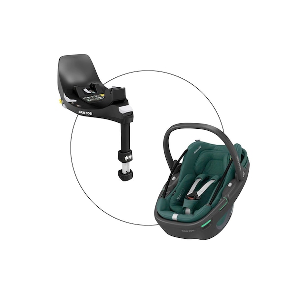 babywalz Maxi-CosiBabyschale Coral 360 i-Size Bundle inkl. Isofix-Basis FamilyFix 360 essential green