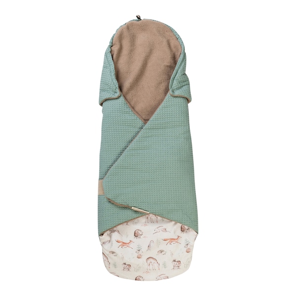 babywalz UllenboomEinschlagdecke Waffelpiqué wattiert beige / grün / Waldfreunde