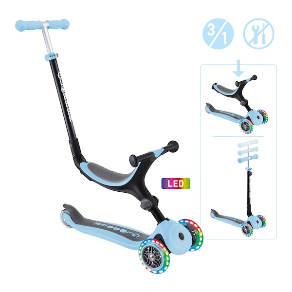 babywalz Globber3in1 Scooter Go-Up mit Leuchtrollen pastellblau Schlussverkauf