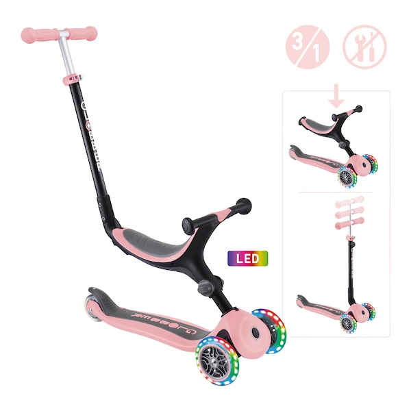 babywalz Globber3in1 Scooter Go-Up mit Leuchtrollen pastellrosa Fabrikverkauf