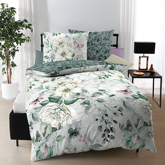 babybutt Kaeppel Mako-Satin Wendebettwäsche "Green Garden" Sonderangebot der Fabrik